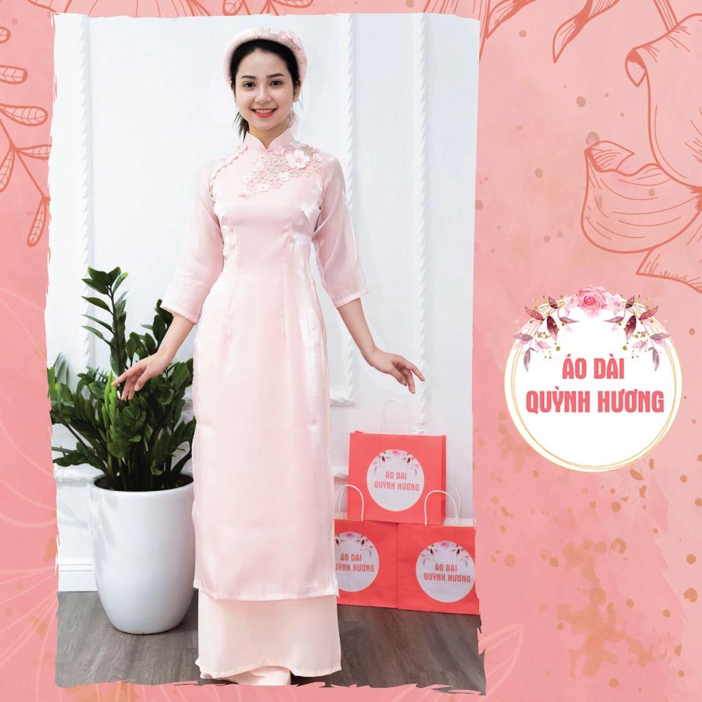 Áo dài voan tơ đính nơ, hoa size lớn XL, 2XL, 3XL đặt may