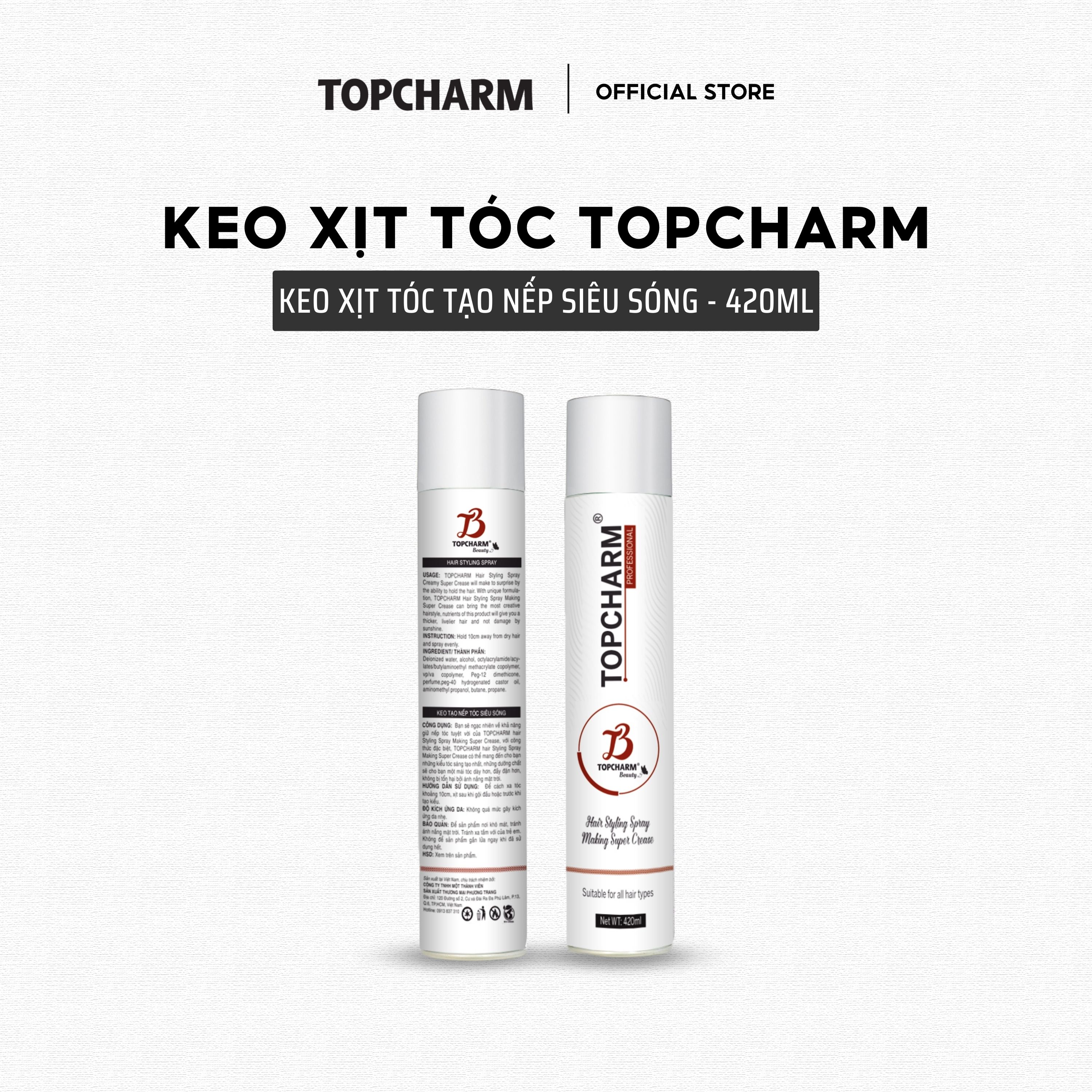 Keo xịt tạo kiểu và giữ nếp tóc siêu sóng cho nam/nữ Topcharm