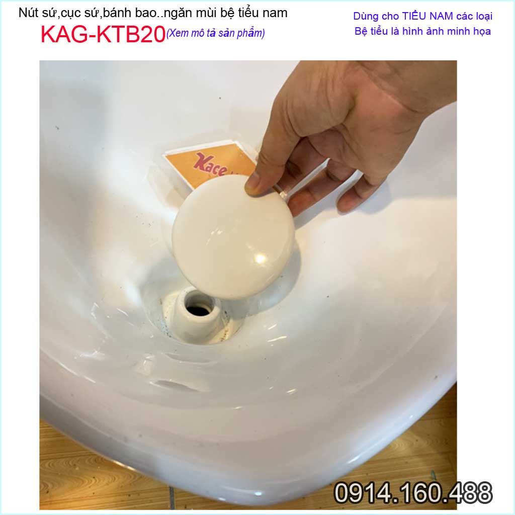 Nút sứ bánh bao ngăn mùi chống hôi bồn tiểu nam KAG -KTB20, Nút chặn sứ chống hôi cho 90% bệ tiểu nam Việt Nam