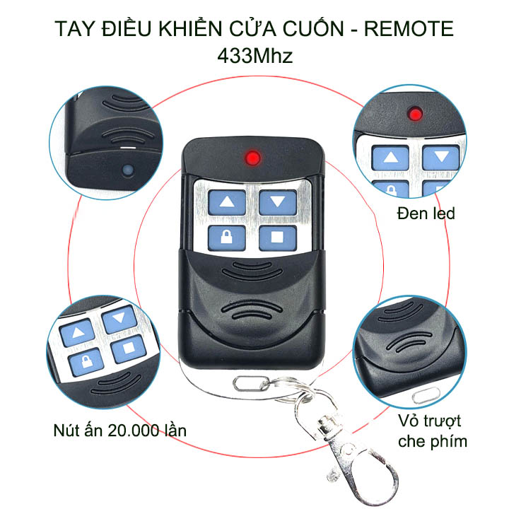 Điều khiển cửa cuốn mã cố định, tần số 433Mhz