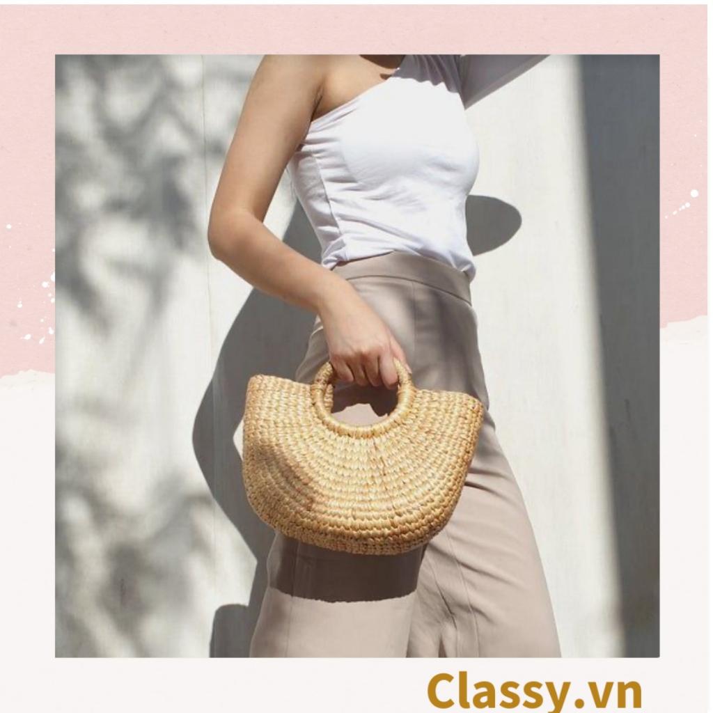 Túi cói Classy túi lục bình quai cầm bằng mây cáo rất mộc kiểu dáng Vintage, đan thủ công bởi thợ Việt Nam