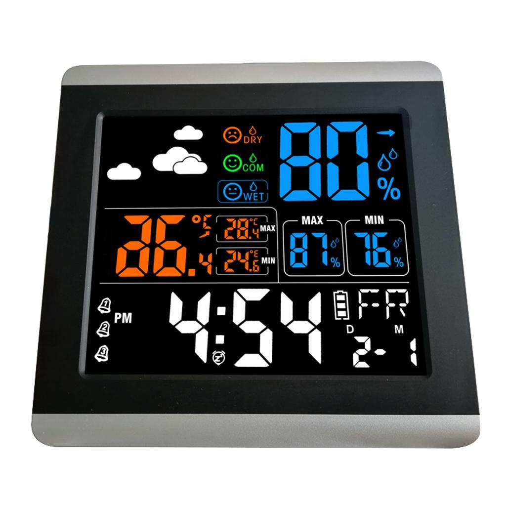 Large LCD Color Digital Table Alarm Clock with Temperature Humidity Display