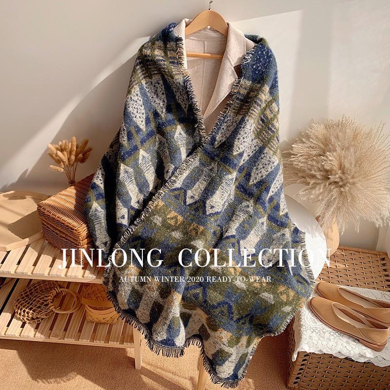 Khăn choàng len quàng cổ thu đông cao cấp phong cách retro vintagchất cashmere dày họa tiết snow mountain size 200*60cm - Mã LE70 Lemon SA