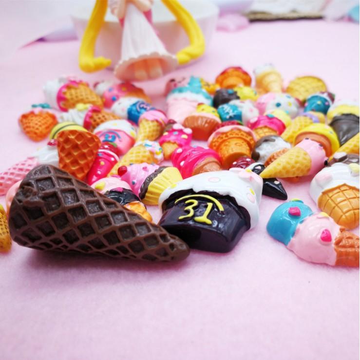 Chuyên Charm * Túi 30 charm mô hình các loại kem ốc quế cho các bạn trang trí vỏ điện thoại, kẹp tóc, dép Crocs, DIY