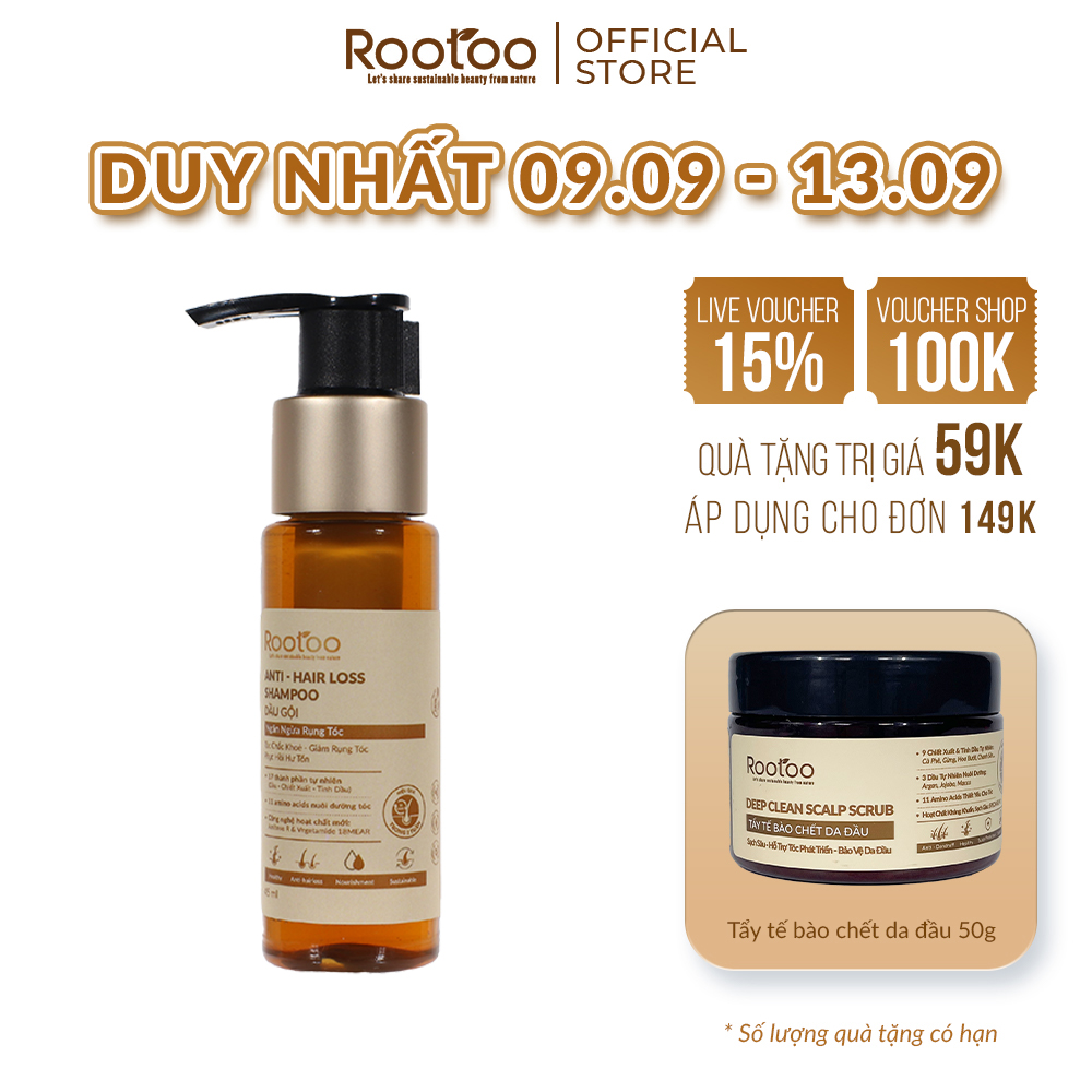 Dầu Gội Ngăn Ngừa Rụng Tóc Rootoo Thuần Tự Nhiên Giúp Kích Thích Mọc Tóc, Giảm Gàu, Phục Hồi Hư Tổn 250ml