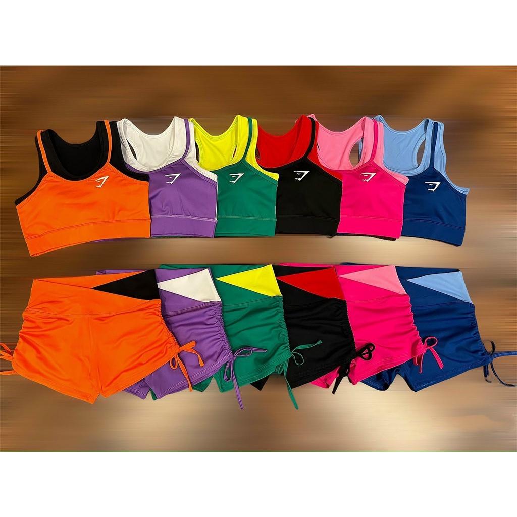 Set bộ đùi thể thao tập gym yoga nữ áo bra kèm mút quần đùi cạp cao rút dây
