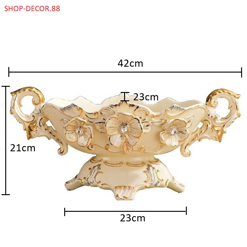 Khay hoa quả gốm trắng cao cấp họa tiết vẽ vàng 24k Decor trang trí nhà đẹp