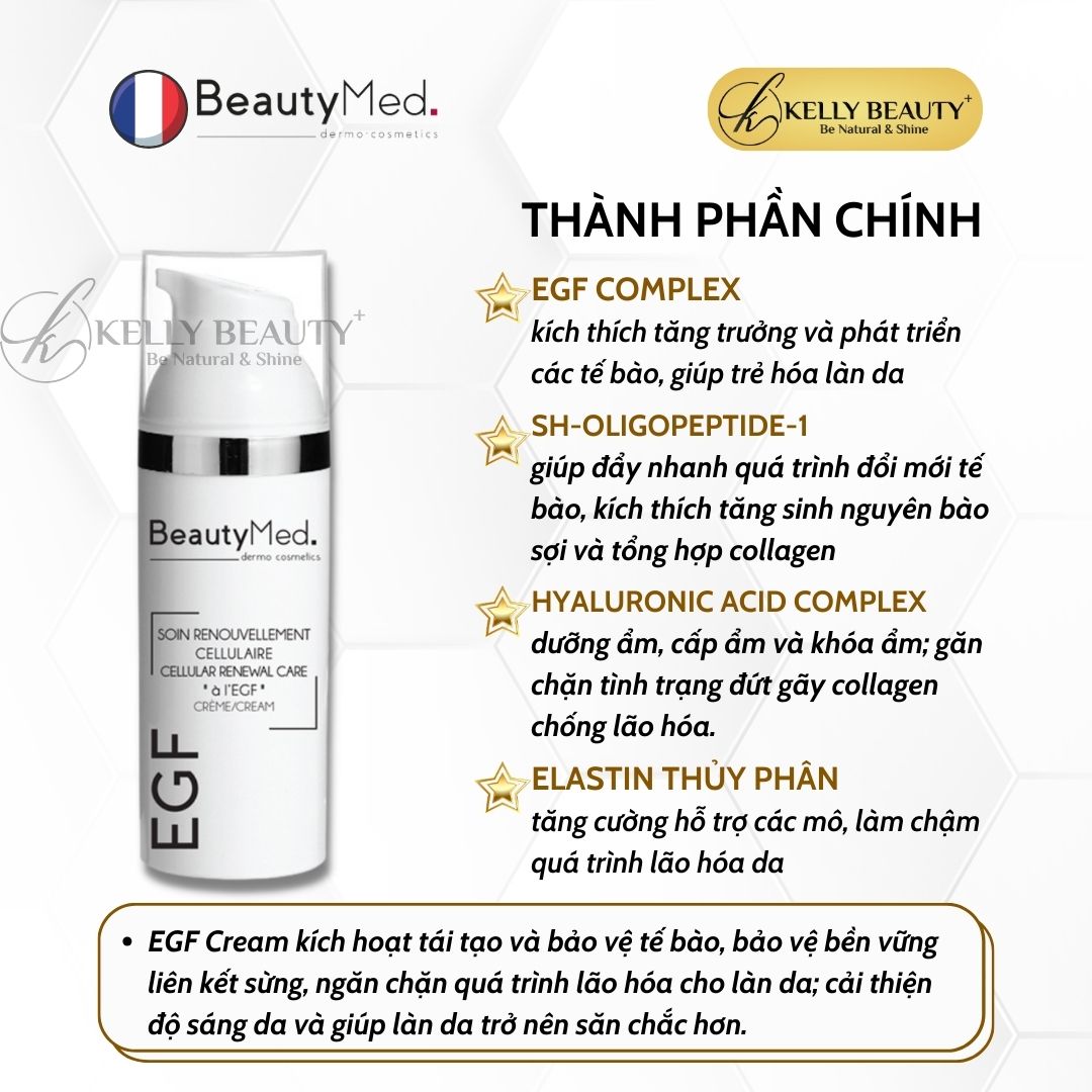 Kem EGF BeautyMed - Tế Bào Gốc Tăng Trưởng Biểu Bì; Mờ Sẹo Rỗ, Giảm Nếp Nhăn; Da Căng Mịn | Kelly Beauty