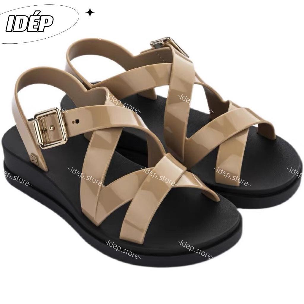 Giày sandal nữ 2 quai chéo nhựa dẻo đế cao su êm chân đi mưa đi học chống trơn trượt iDÉP- GL082