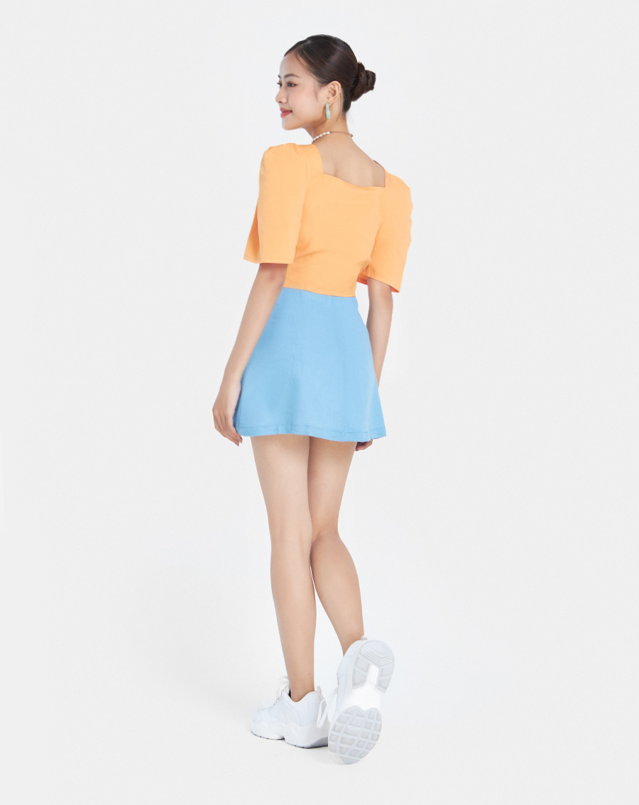 Áo Kiểu Thời Trang JUNO Croptop Tay Phồng Xếp Ly Ngực JNAKI010