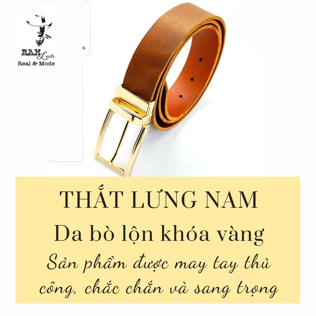 Thắt lưng nam da bò lộn cao cấp khóa vàng bền chắc - RAM Leather