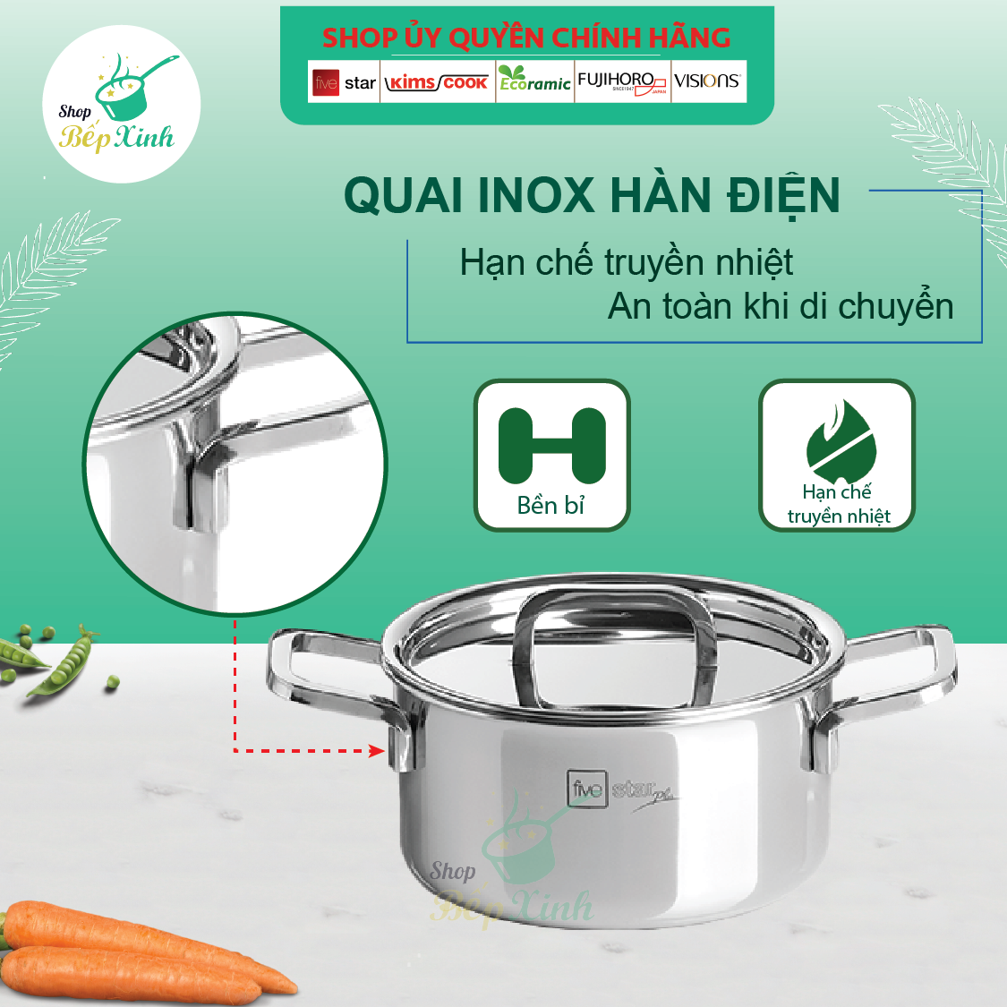 Bộ 4 Nồi Inox 304 3 Lớp Roman Fivestar Nắp Inox 07pcs FS07C Plus