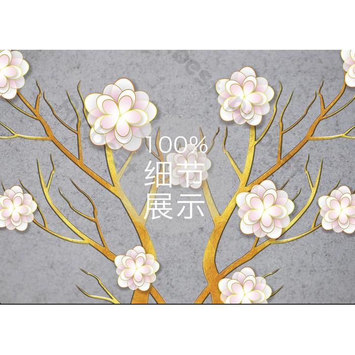 Tranh dán tường Hoa mai tứ quí may mắn, tranh 3d dán tường hiện đại MS684038
