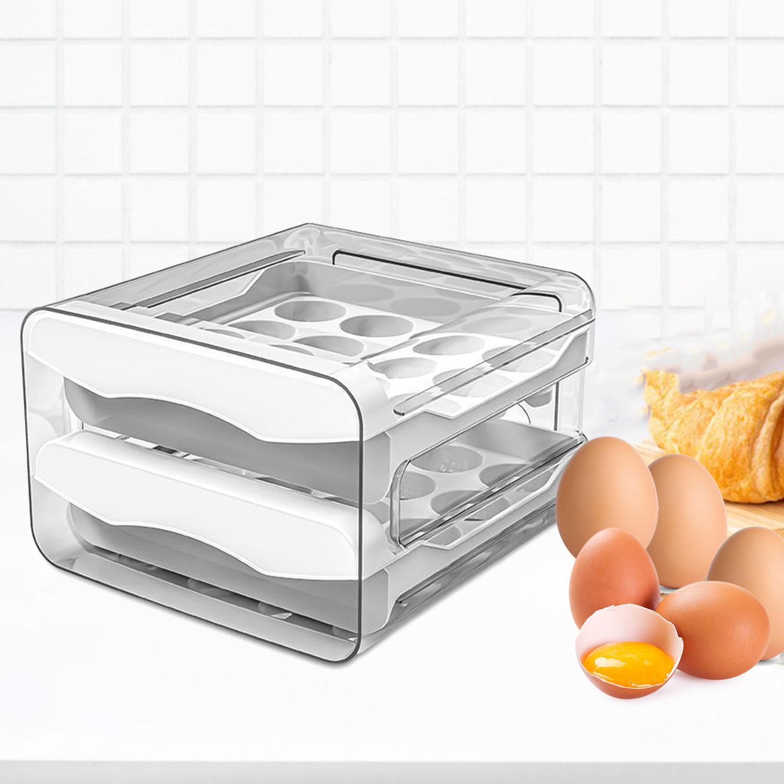 Egg Holder for Fridge Egg Fresh Storage Box Space Saving Large Capacity 2 Layers Egg Tray Egg Storage Container for for Kitchen Refrigerator