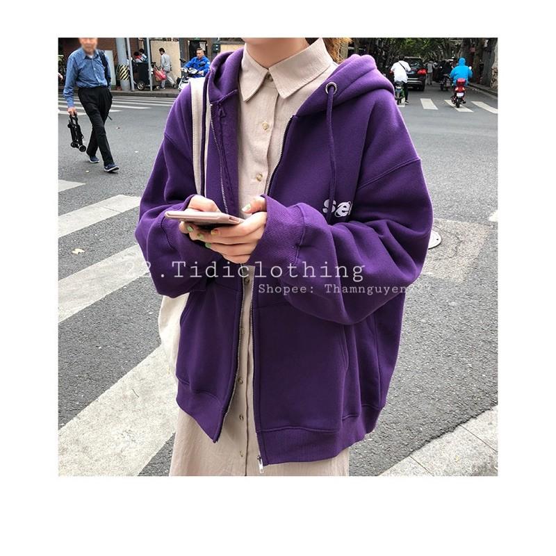 Áo khoác nỉ SEE oversize ulzzang có nón / áo chống nắng nỉ bông