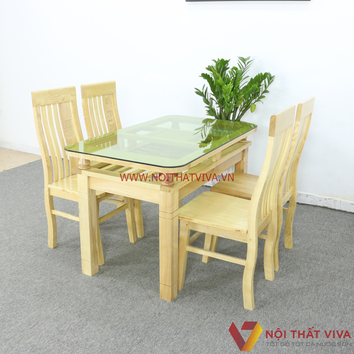 Bàn Ăn 2 Tầng Gỗ Sồi 4 Ghế Màu Tự Nhiên Gọn Đẹp Giá Rẻ
