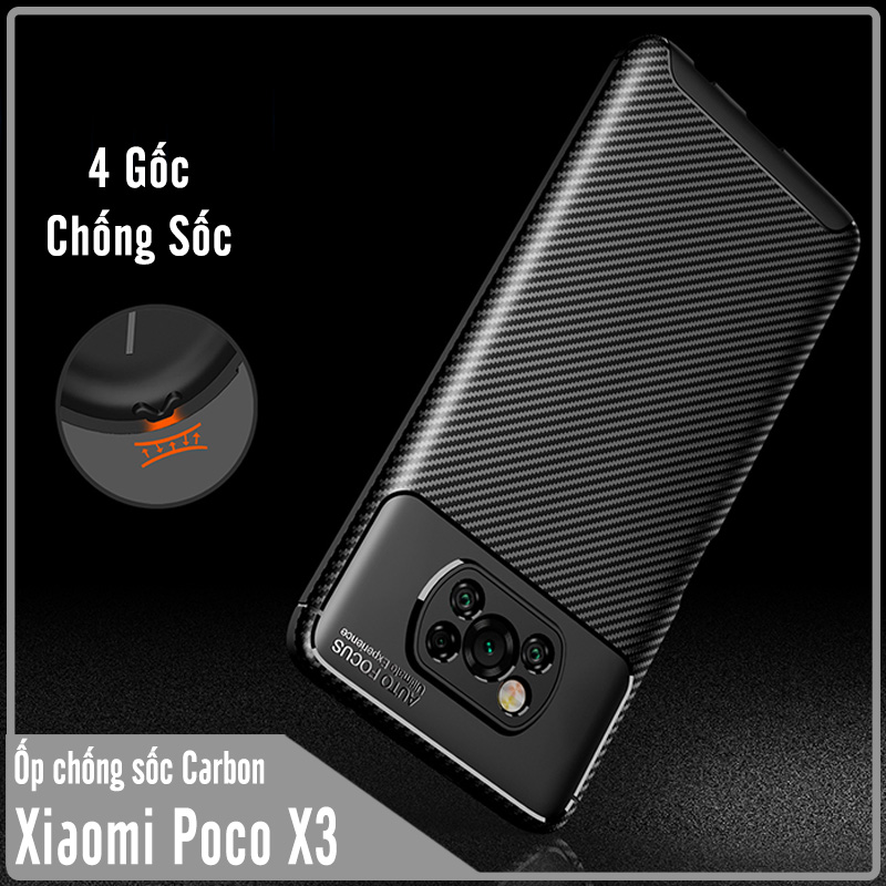 Ốp lưng cho Xiaomi Poco X3 NFC chống sốc Carbon Auto Focus - Hàng Nhập Khẩu