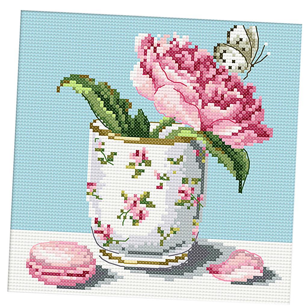 14CT Flower Stamped Cross Stitch Kit Handmade Crafts for Home Decor 8x8''