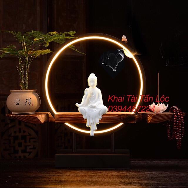 Bộ đế gỗ đèn led thác khói để đặt tượng 6 món