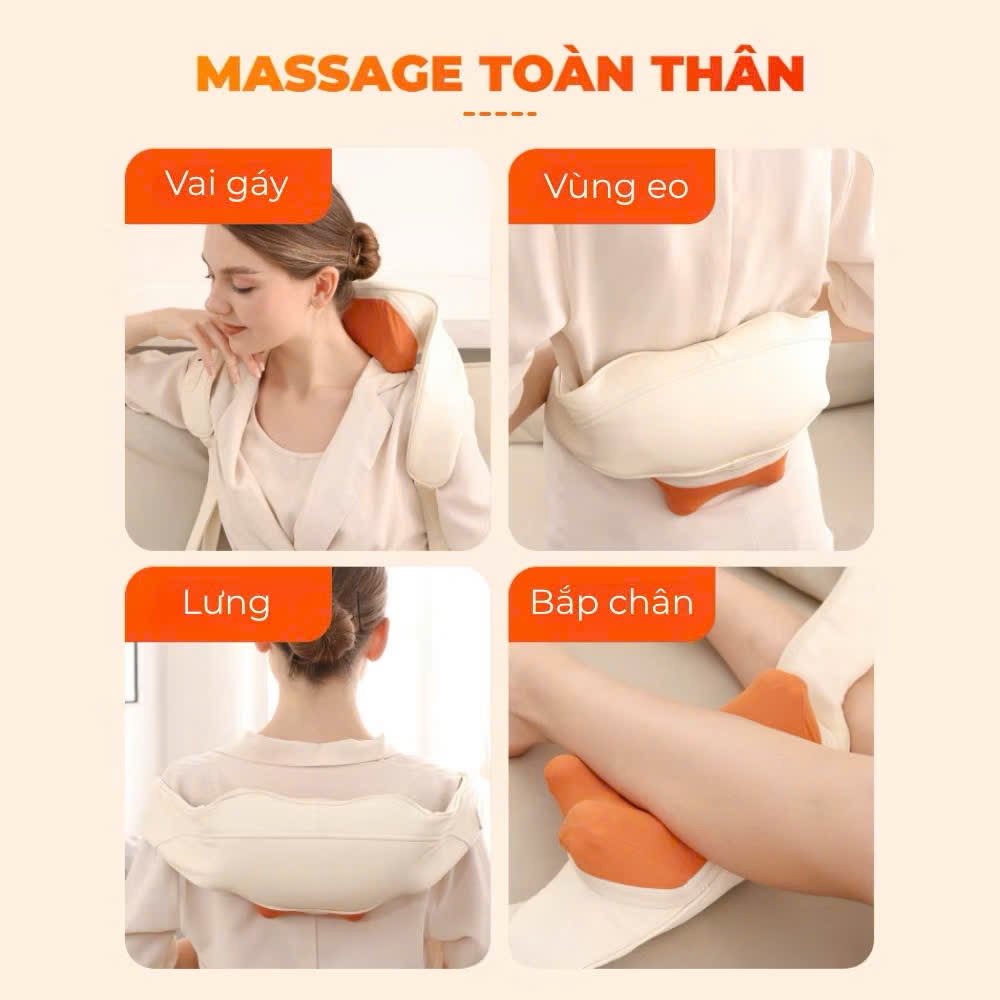 [Set Quà Tết] Máy Massage Cổ Vai Gáy - Massage Silicon 16 Điểm Chạm Chườm Ấm Diện Rộng