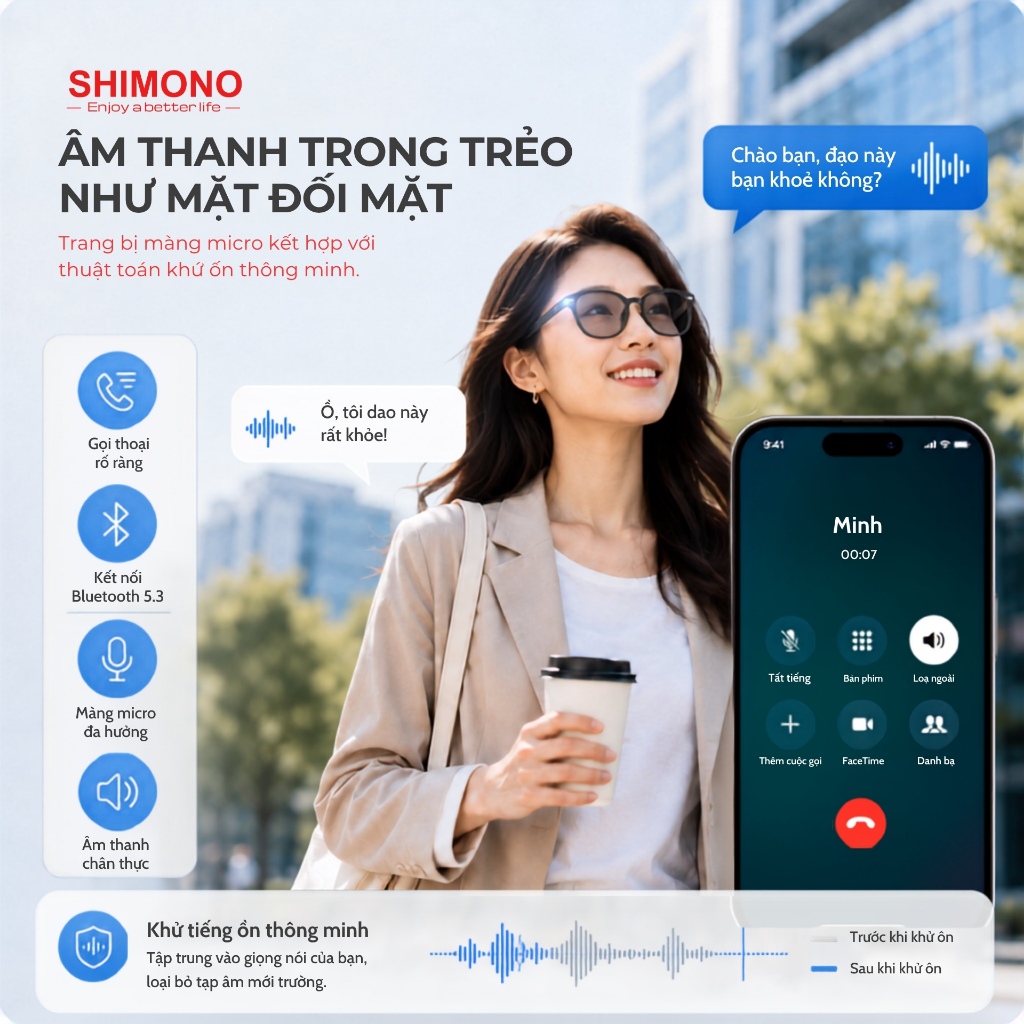 Kính Bluetooth SHIMONO AIMB-V6 Max Tròng Đổi Màu, Nghe Nhạc Open Ear, Đàm Thoại Rảnh Tay, Khẩu Lệnh Hàng chính hãng
