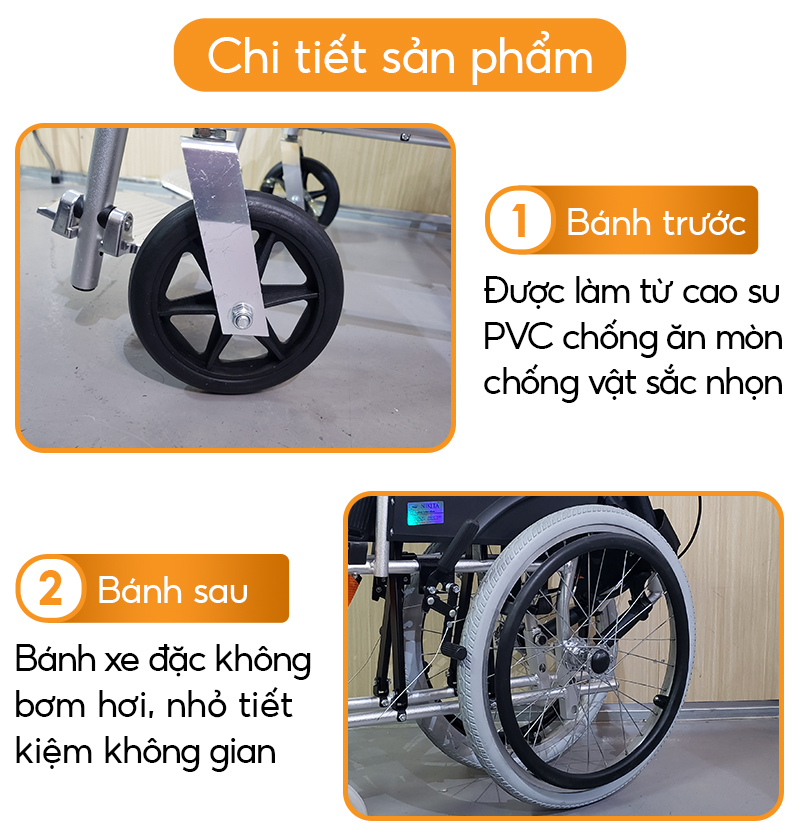 Xe lăn khung nhôm NIKITA, Trọng lượng nhẹ, kích thước xếp gọn siêu nhỏ, có quai xách để xách tay - NIKITA BH 12T