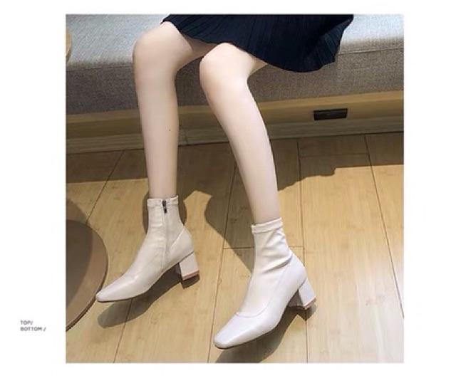 Bốt da bóng lì mũi vuông đế 5cm cực sang hàng quảng châu G003