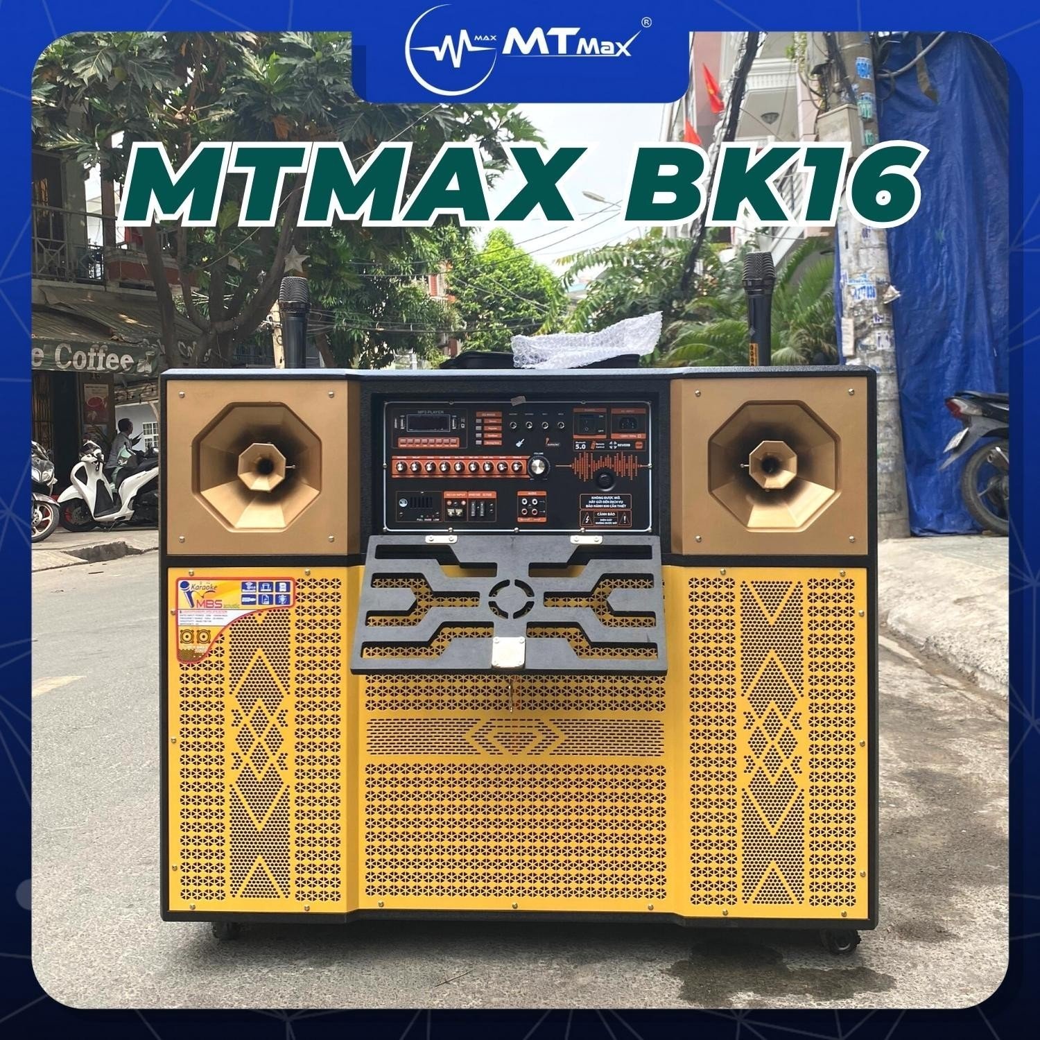 Loa kéo khủng long 4 tấc đôi MTMAX BK16 Công Suất Khủng, Âm Thanh Sắc Nét phù hợp cho các buổi tiệc lớn cò 2 micro không dây hàng chính hãng