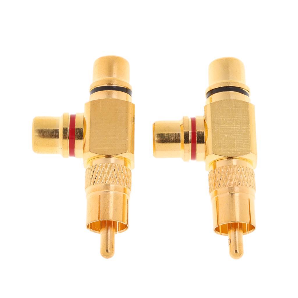4x RCA Plug Male to 2 RCA Socket Female Connector Adaptor Right Angle
