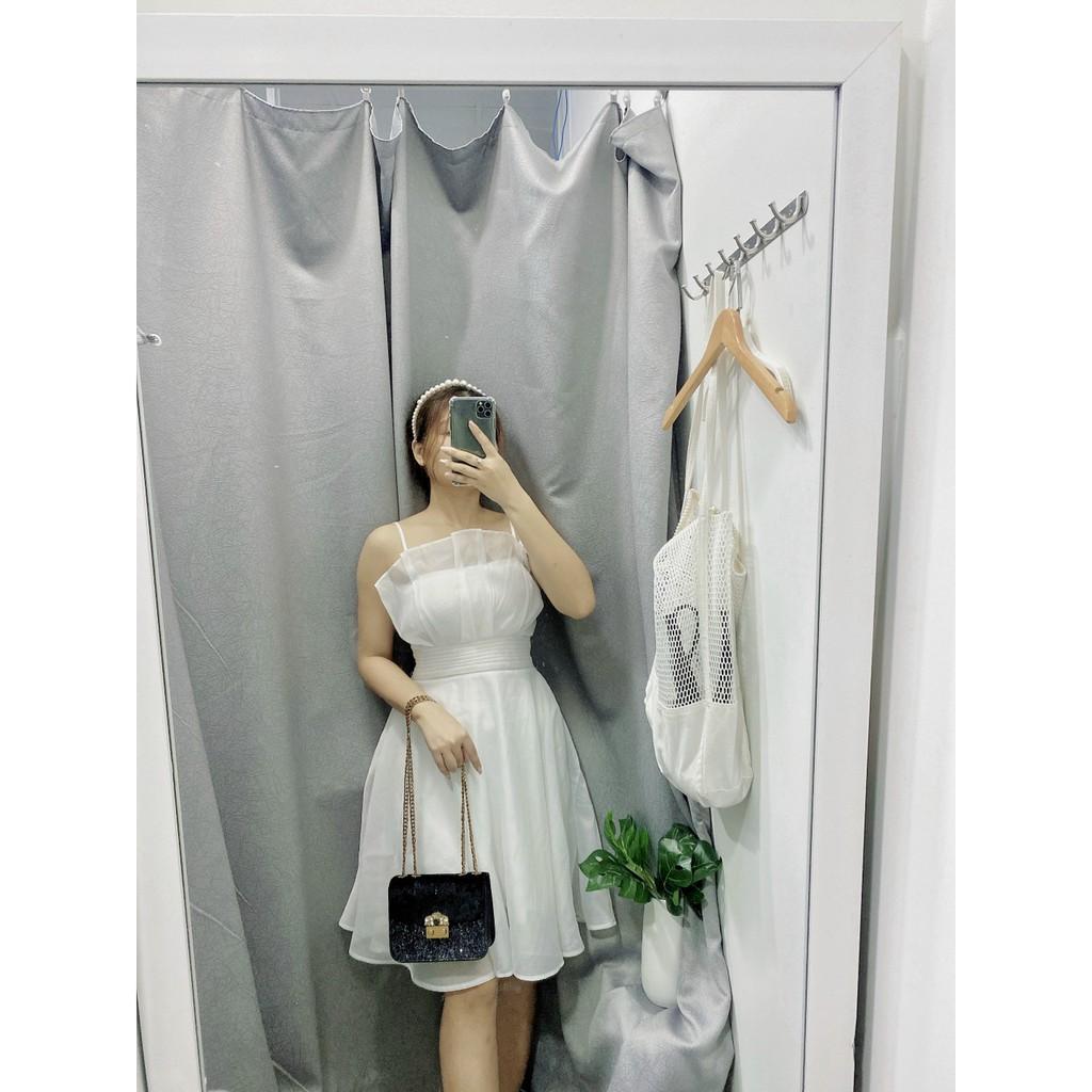Váy trắng xếp ly ngực con sò dáng xòe CHAMY DRESS - V024