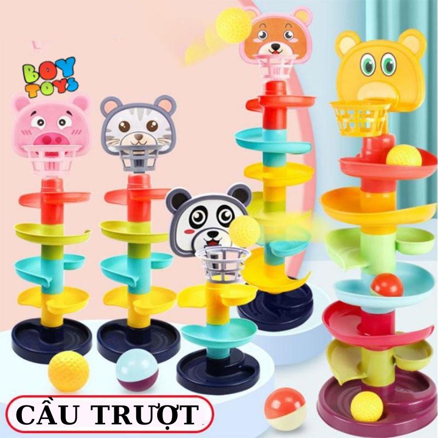 Đồ chơi vận động bóng rổ cầu trượt, cầu trượt thả bóng xoay vòng, tháp bóng lăn nhiều màu sắc thú vị cho bé