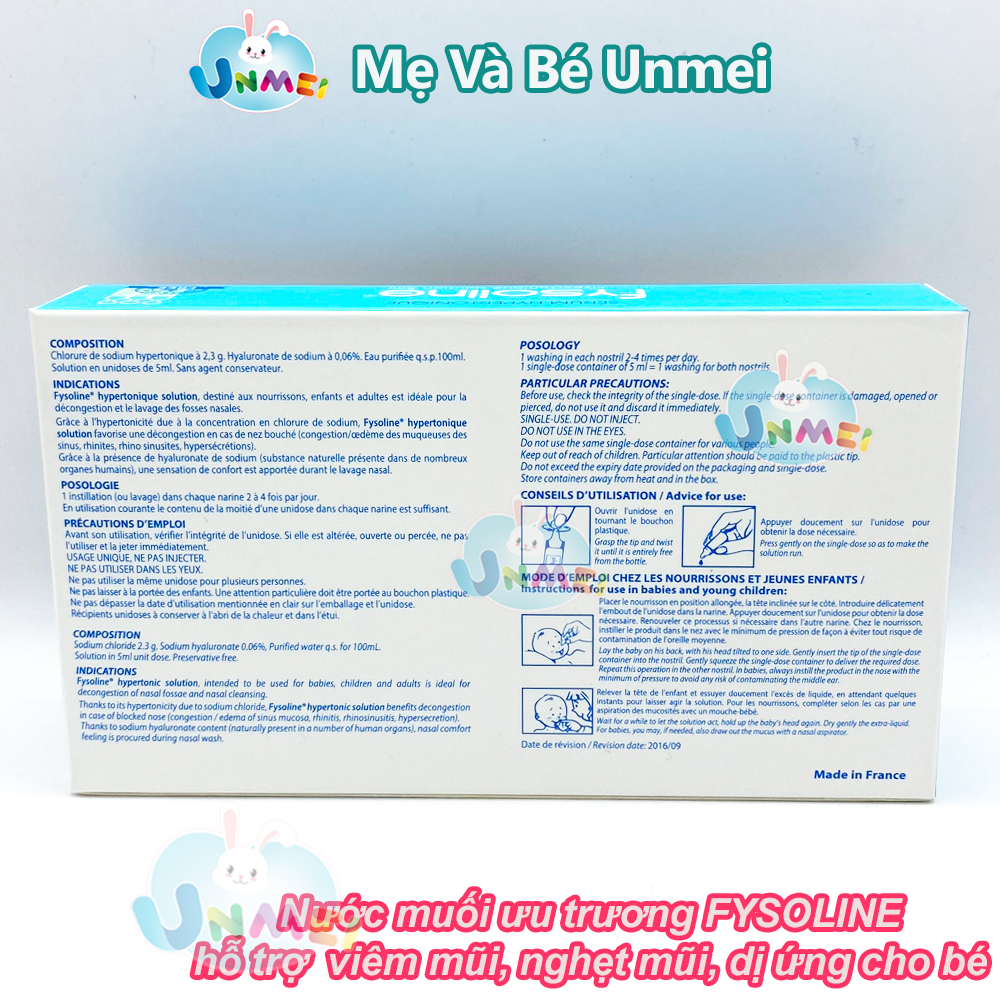 Nước muối ưu trương FYSOLINE hỗ trợ viêm mũi, nghẹt mũi cho bé (20 ống/Tách Lẻ 10 ống x 5ml) - Fysoline Xanh Dương (Trường Hợp Nghẹt Mũi Nặng)