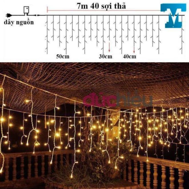 Dây đèn LED rèm 8m 40 sợi, dây đèn chớp tắt, đèn trang trí noel