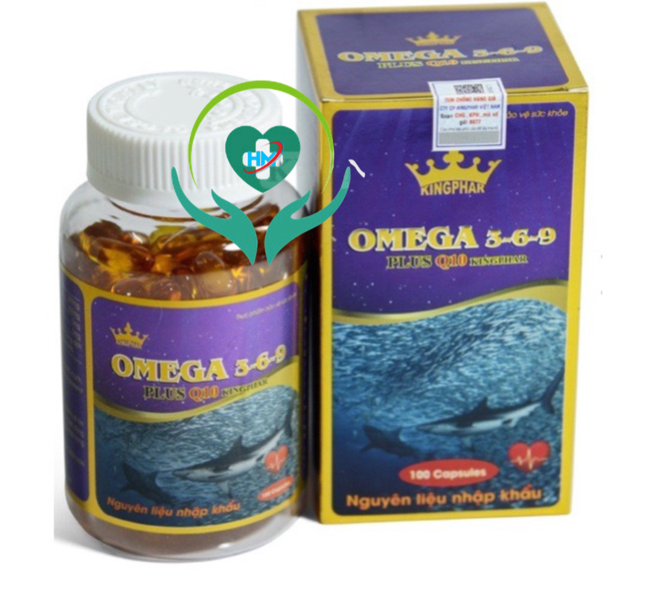 Viên uống Kingphar Omega 3-6-9 plus Q10 , hộp 100v, bổ sung dưỡng chất cho mắt, ổn định tim mạch, huyết áp