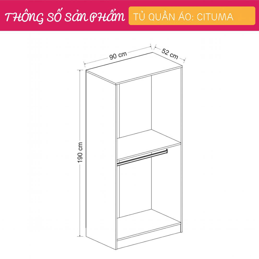 Tủ quần áo 2 cánh nhỏ gọn SMLIFE Cituma