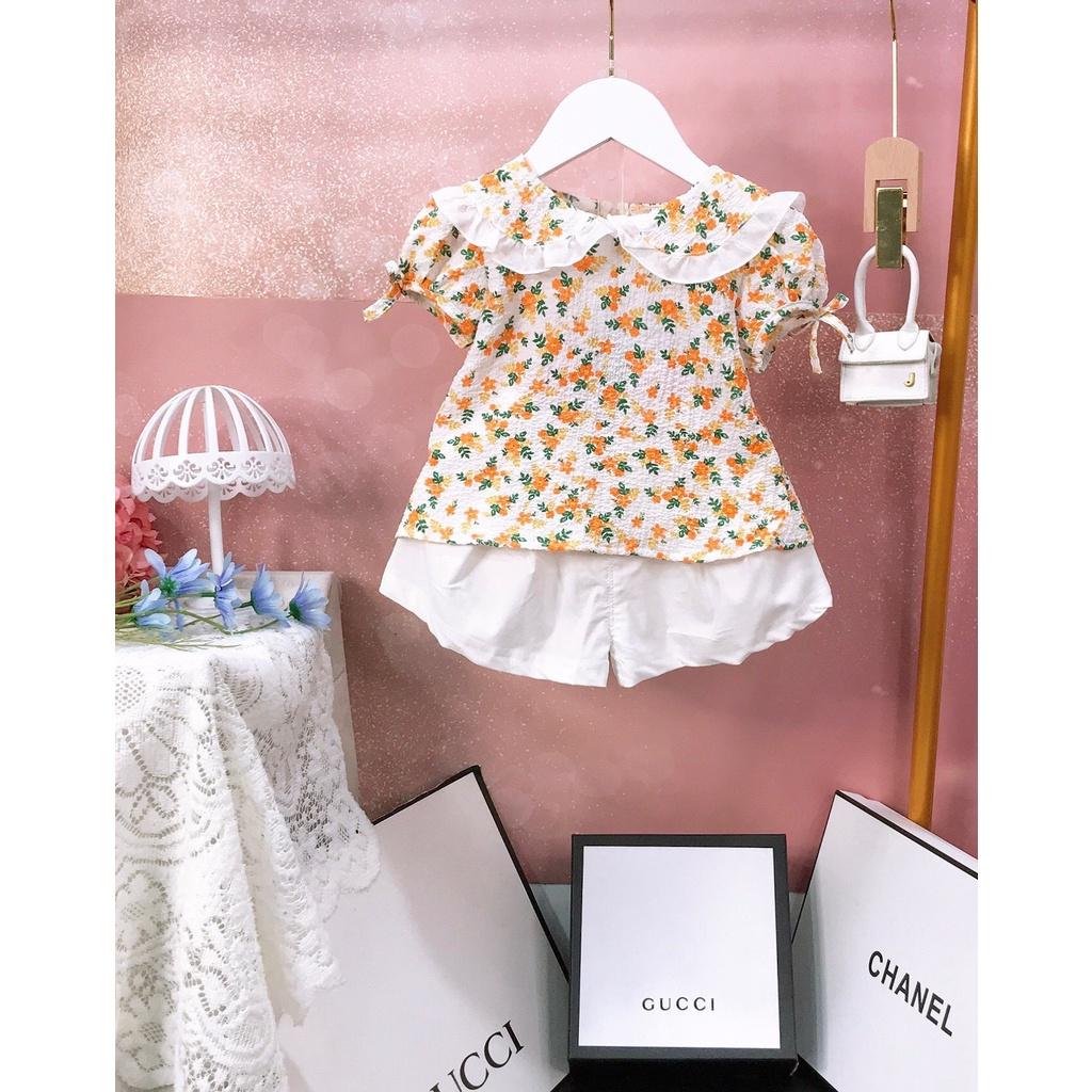Bộ Cộc Tay Cho Bé Gái Áo Hoa Nhí Cổ Sen KB Kids - KB121