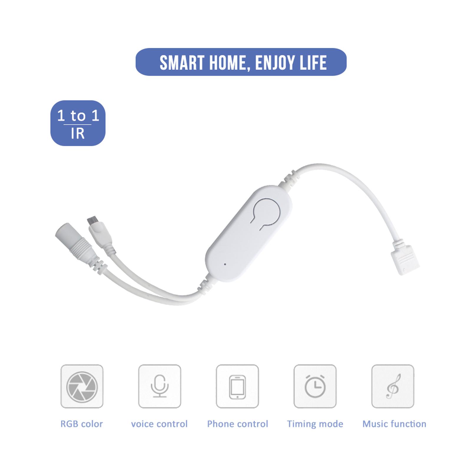 DC5V~12V IR+WiFi RGB Controller LED Strip Light Controller Wireless Smart Strip Light Controller Voice Control Compatible with Google Home & for Amazon Alexa Tuya/SmartLife APP Control