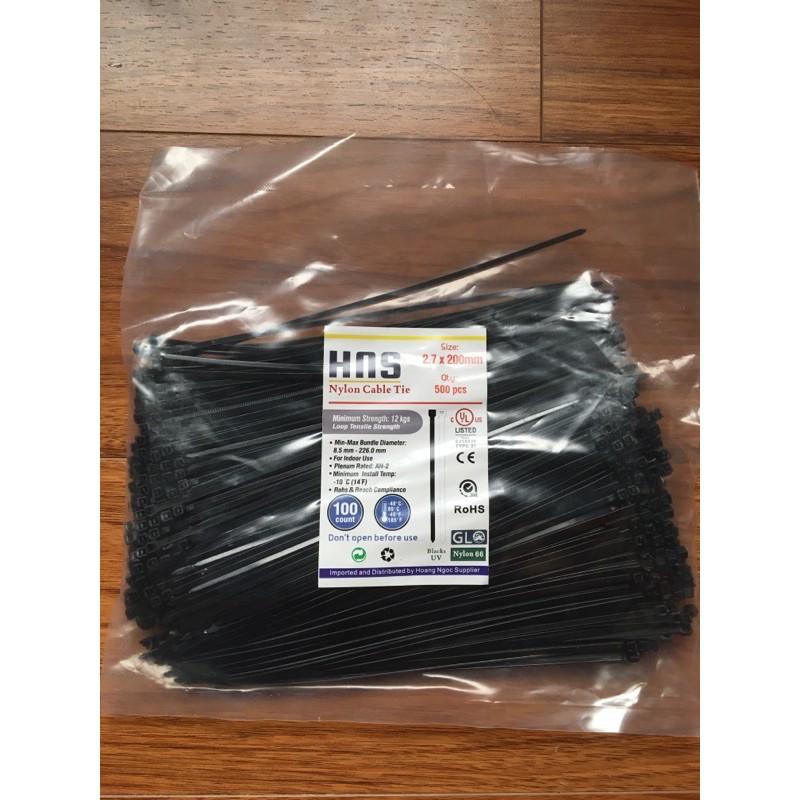 Túi 500 sợi dây rút nhựa, dây thít, lạt nhựa đen 20cm