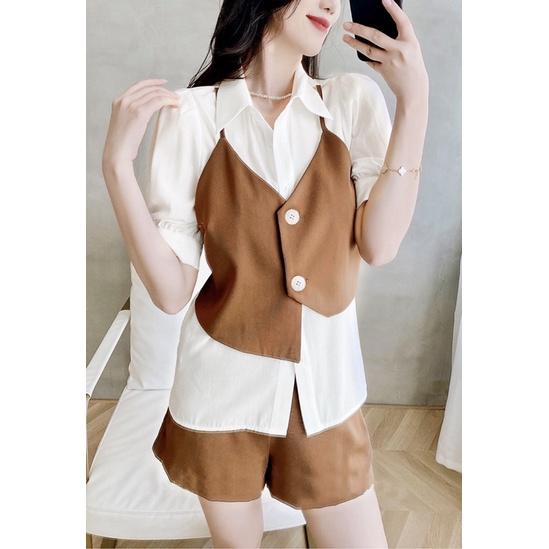 Set sơmi gile nâu-quần short