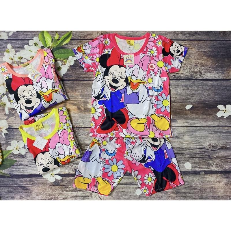 Bộ Thun Bé Gái Mickey, Size 29-33Kg, 7,5-8,5 Tuổi In 3D Áo Quần Thun Lạnh Dễ Thương