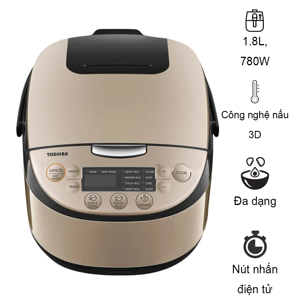 Nồi Cơm Điện Tử 1,8L TOSHIBA RC-18DR3PV - Hàng chính hãng