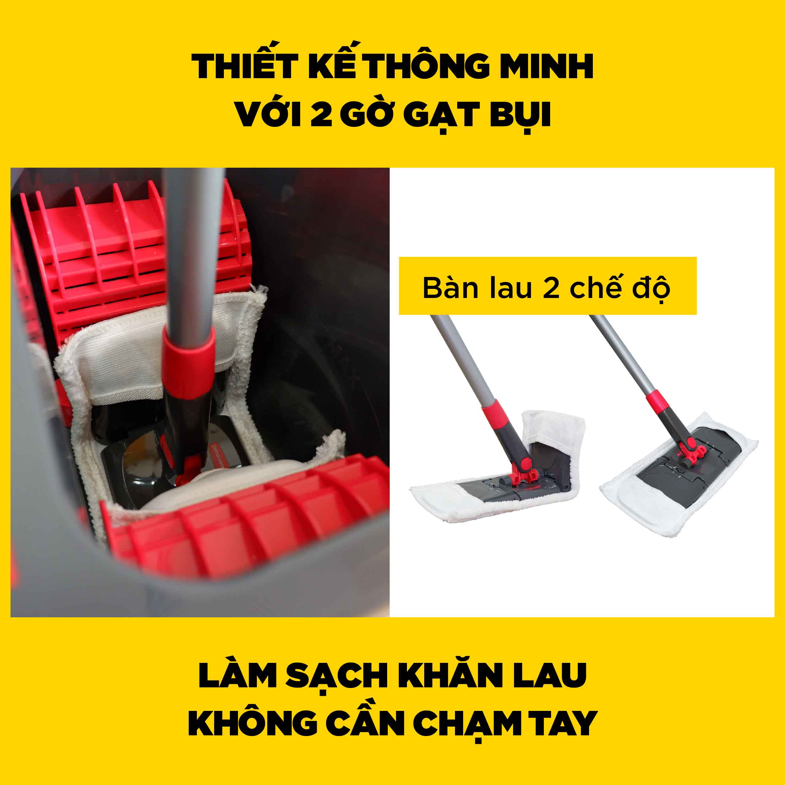 Cây lau nhà tự vắt thông minh Rubbermaid Home xoay 360 độ kèm thùng siêu bền có gờ gạt bụi tiện lợi | SAOVIETCO | 2104526