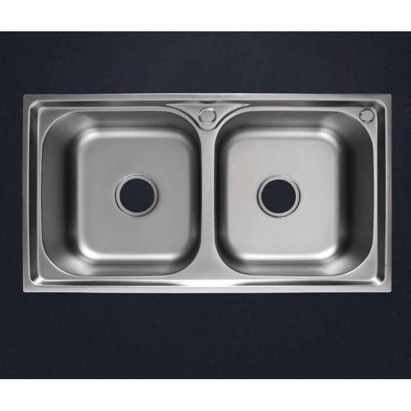 Chậu rửa chén 2 hộc inox tặng kèm bộ xả chậu, KT: 80x46x23 cm