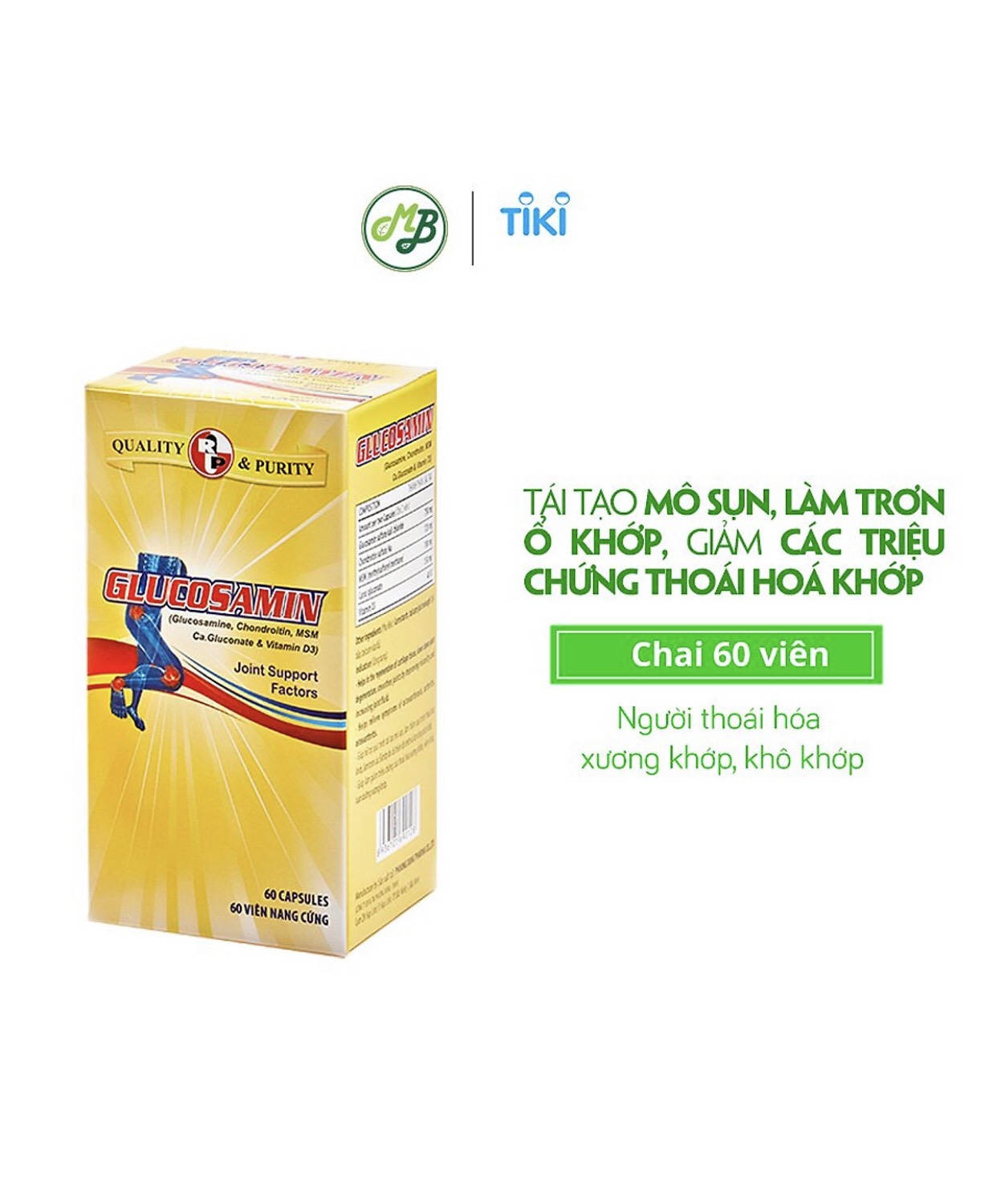 COMBO 3 CHAI TPCN viên nang GLUCOSAMIN,hỗ trợ xương khớp - chai 60 viên TẶNG THÊM  1 CHAI