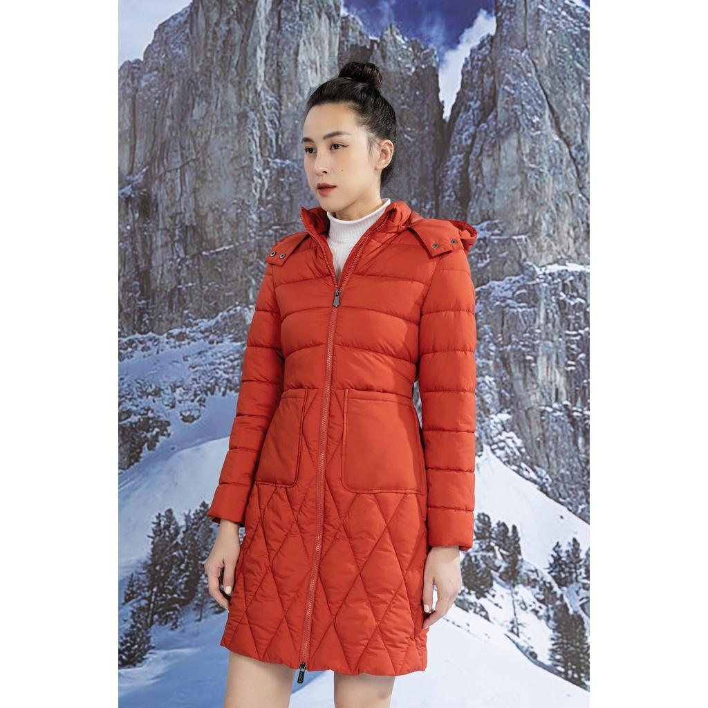 Áo Khoác Phao Nữ Dáng Dài HeraDG Túi Ốp Thân Chần Trám Kèm Mũ, Vải 3 Lớp Chống Gió Chống Nước Chống Bám Bụi WJKBA06