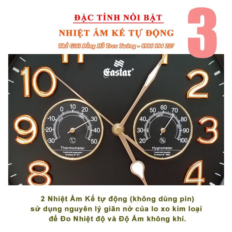 Đồng hồ Treo Tường KIM TRÔI EASTAR Tròn có DẠ QUANG và Đồng hồ Cơ Đo NHIỆT ĐỘ - ĐỘ ẨM - Tặng Pin Maxell - Bảo Hành 1 Năm