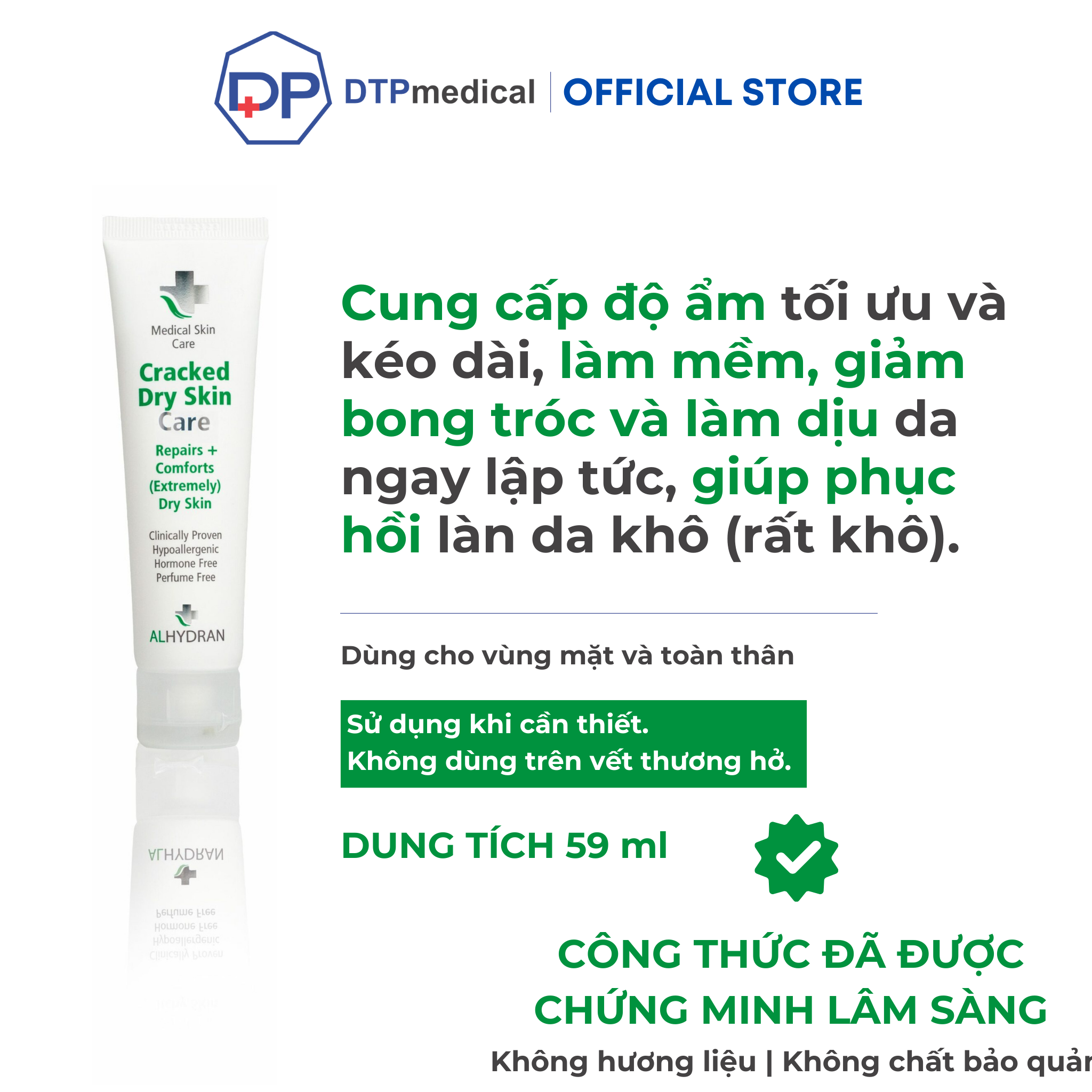 Kem bôi y tế ALHYDRAN Cracked Dry Skin Care phục hồi và làm dịu da bị khô nứt, cung cấp dưỡng chất ngay lập tức cho da