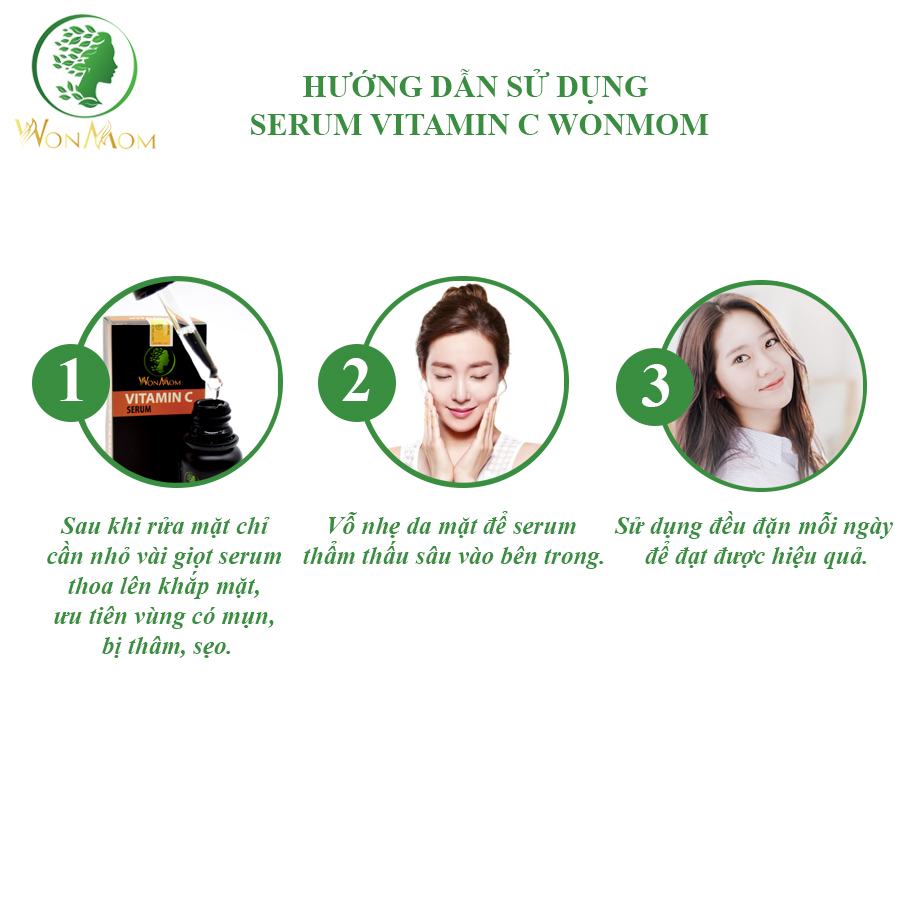 Bộ dưỡng da mặt organic, làm sạch da, ngăn ngừa mụn, trắng sáng da mặt Wonmom ( 1 sữa rửa mặt + 1 serum vitamin C )