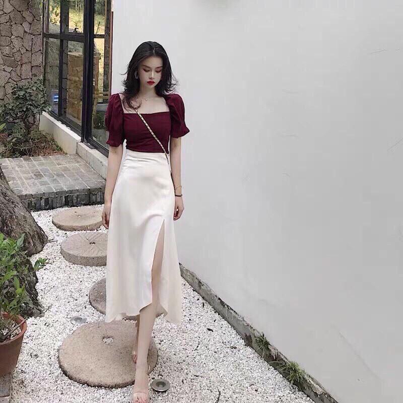 Sét bộ thời trang nữ kèm chân váy xẻ siêu hot