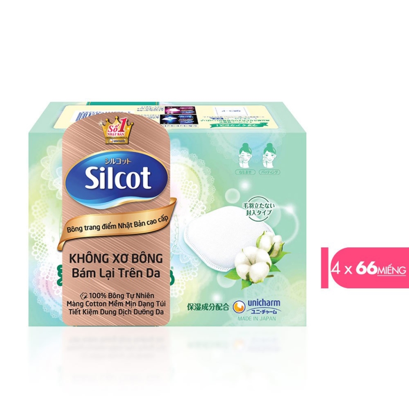 Bộ 4 hộp Bông trang điểm cao cấp Silcot Premium hộp 66 miếng